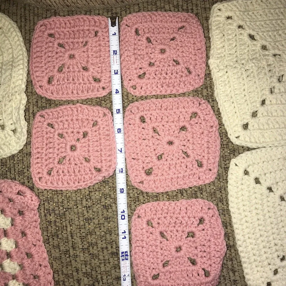 9 Granny‎ Squares Blocks Crochet Pink Cream Color Lot Afghans Bags Hat for Throw